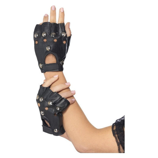 1980s Unisex Punk Gloves, Black, with Silver Studs