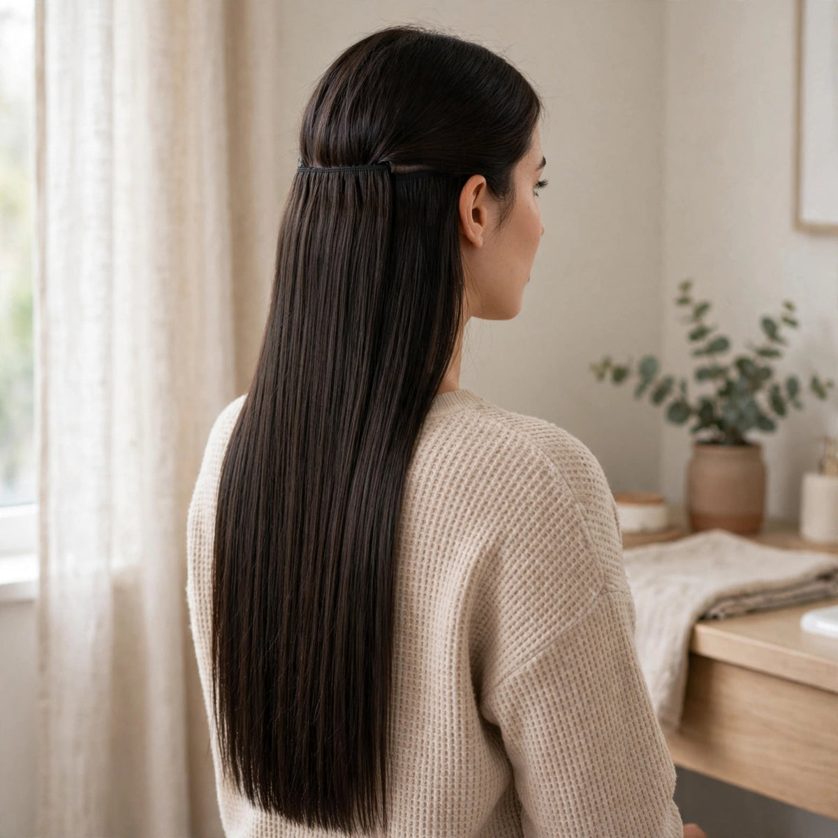 Stranded Hair Group 20-Inch Straight Clip-In Extension displayed for hair styling use