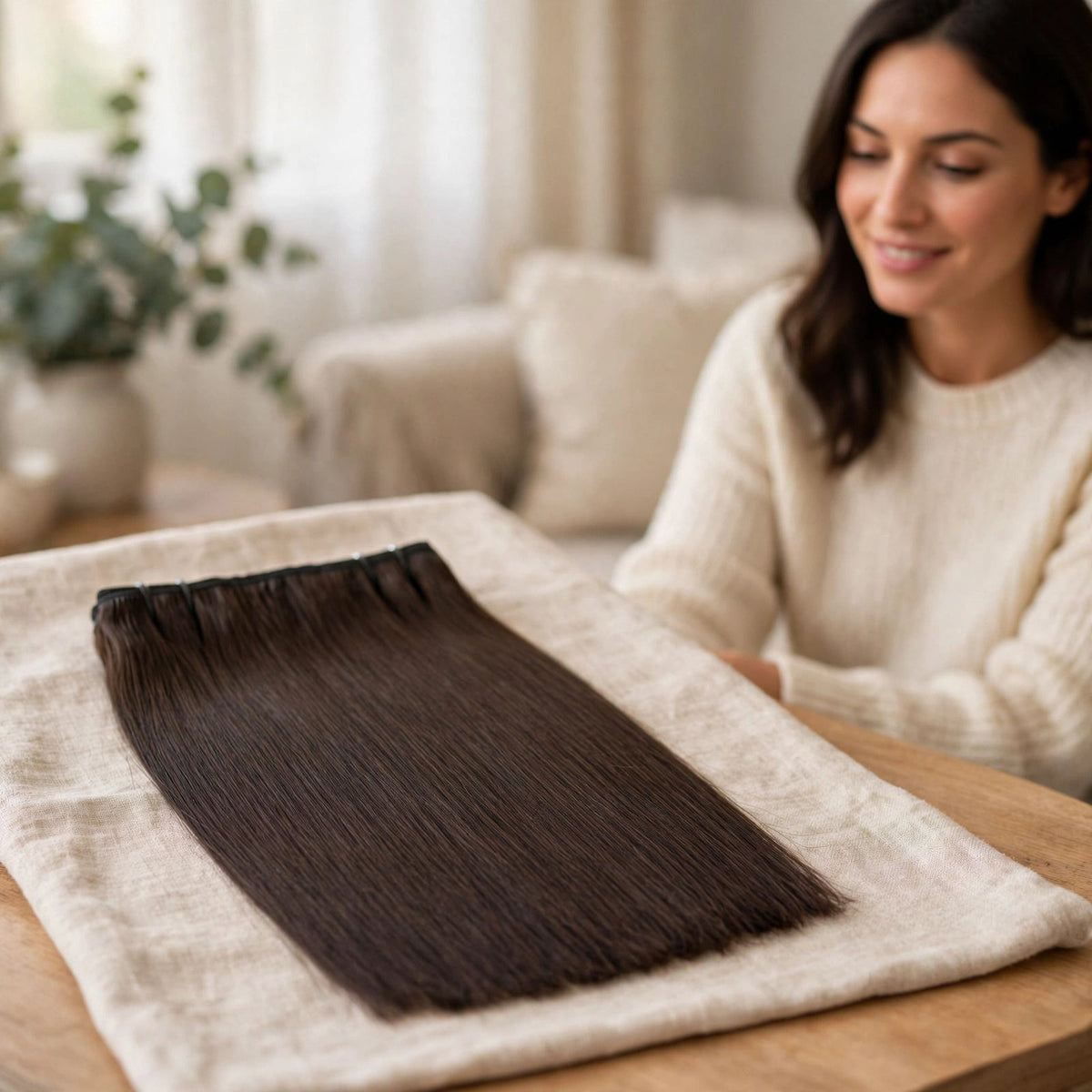Stranded Hair Group 20-inch straight clip-in extension displayed for style transformation