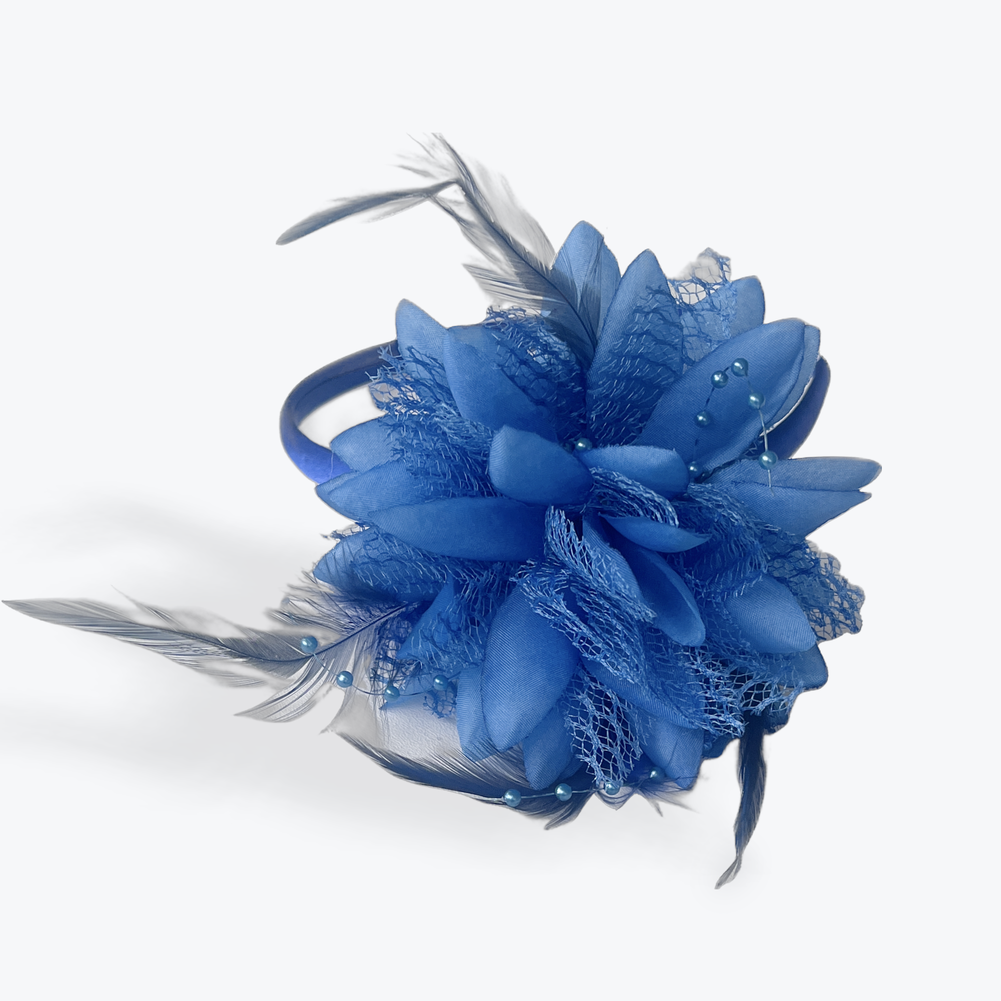 Royal Blue Fascinator Elegant Flower Headband And Clip With Artificial Feathers | Merthyr Tydfil | Why Not Shop Online