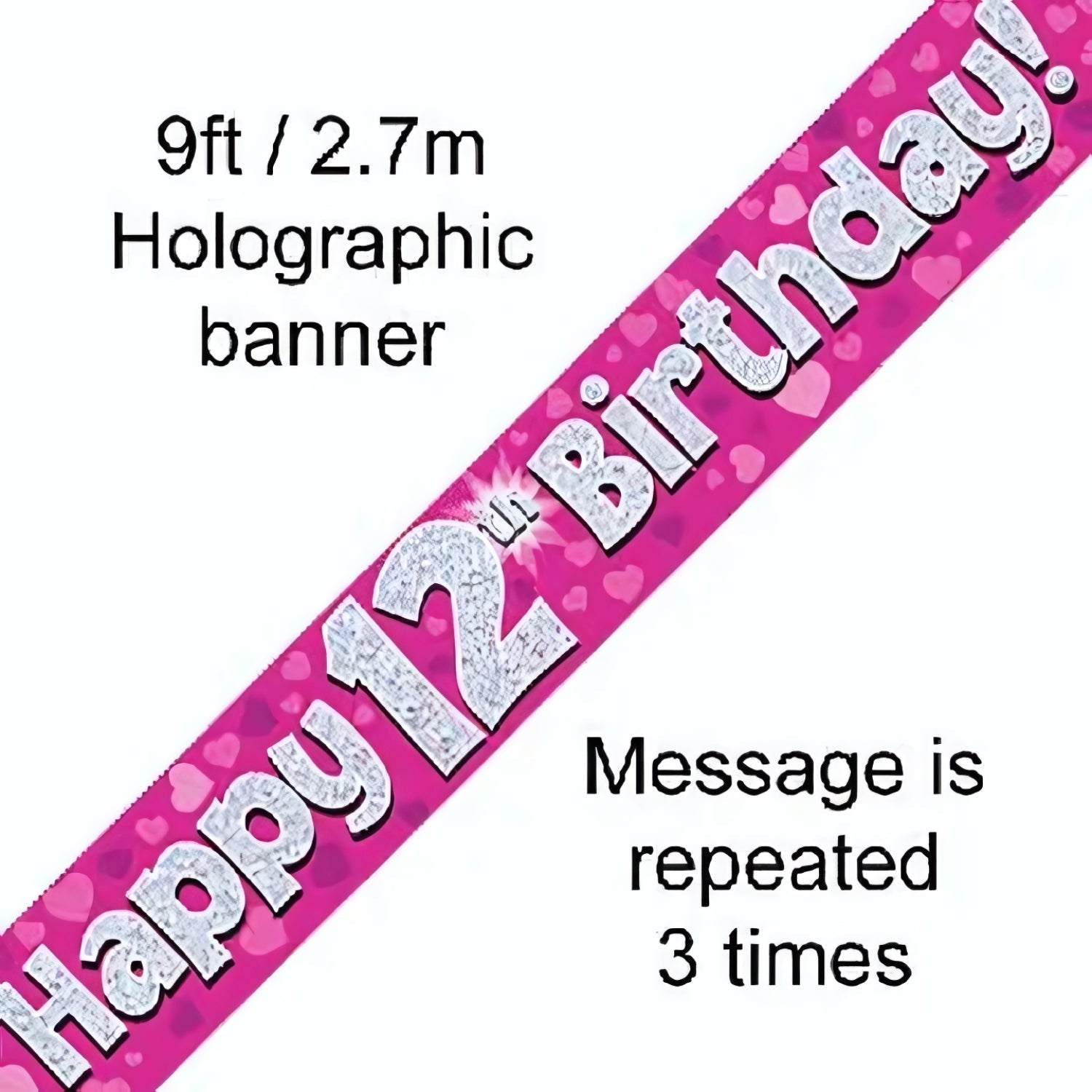 9ft Pink Holographic 12th Birthday Banner | Why Not Shop