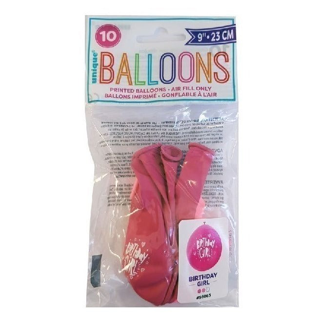 Girls Assorted Pink And White Birthday Girl Balloons 9 Inch Pack of 10 | Why Not Shop
