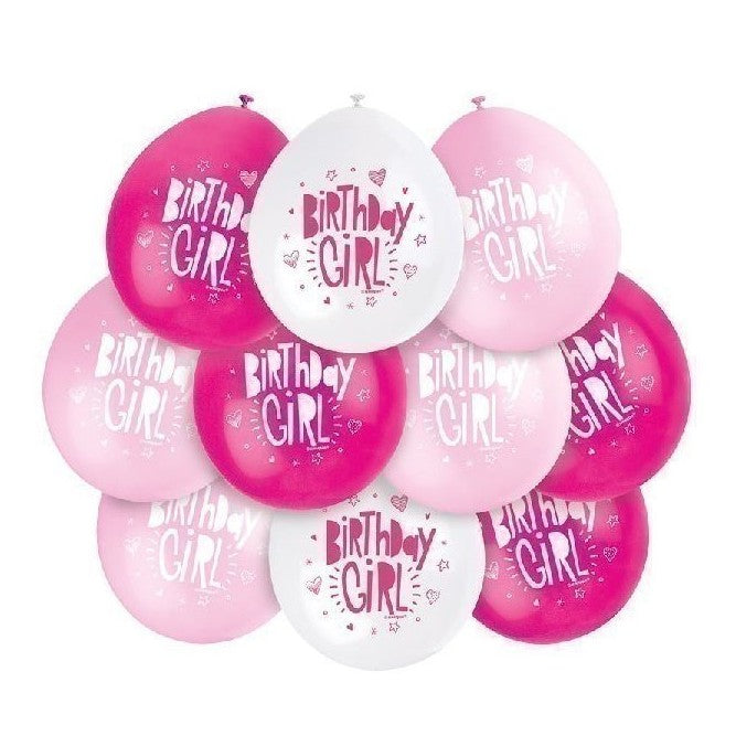 Girls Assorted Pink And White Birthday Girl Balloons 9 Inch Pack of 10 | Why Not Shop