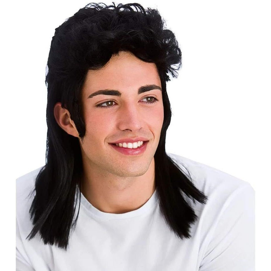 Mens Black 80's Mullet Fancy Dress Wig | Why Not Shop