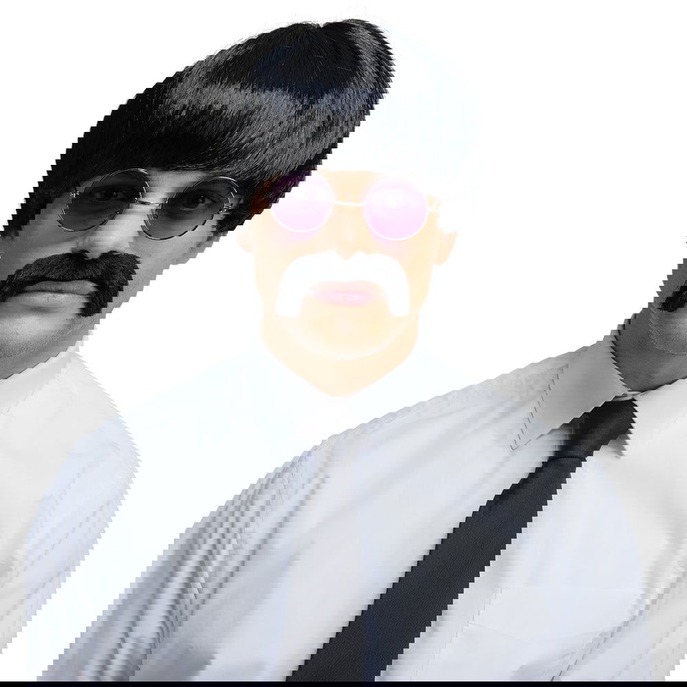 Mens Black 1960s Pop Icon Fancy Dress Wig With Black Moustache | Why Not Shop