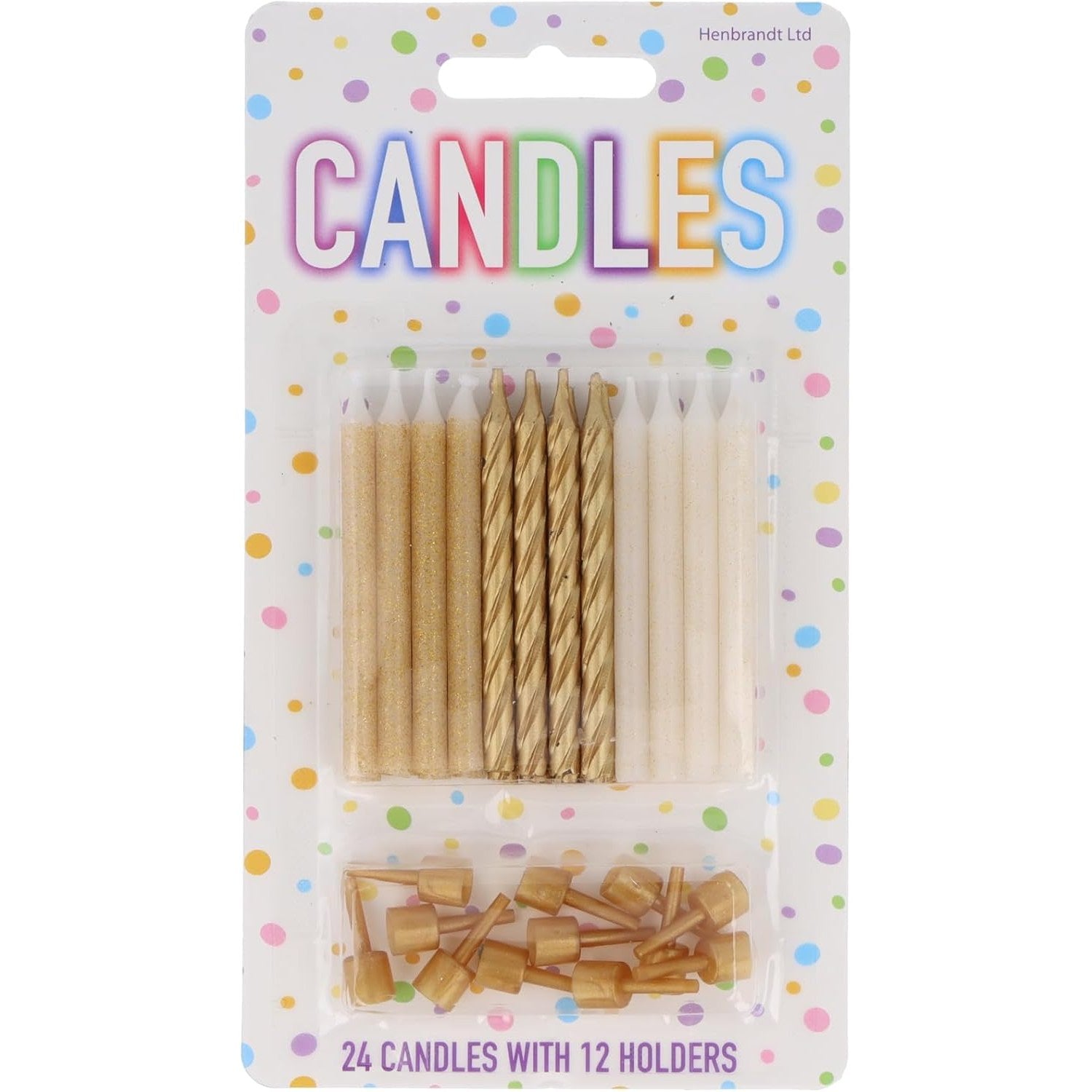 Party Candles 24 With 12 Holders 6Cm - Assorted Gold Mix | Merthyr Tydfil | Why Not Shop Online