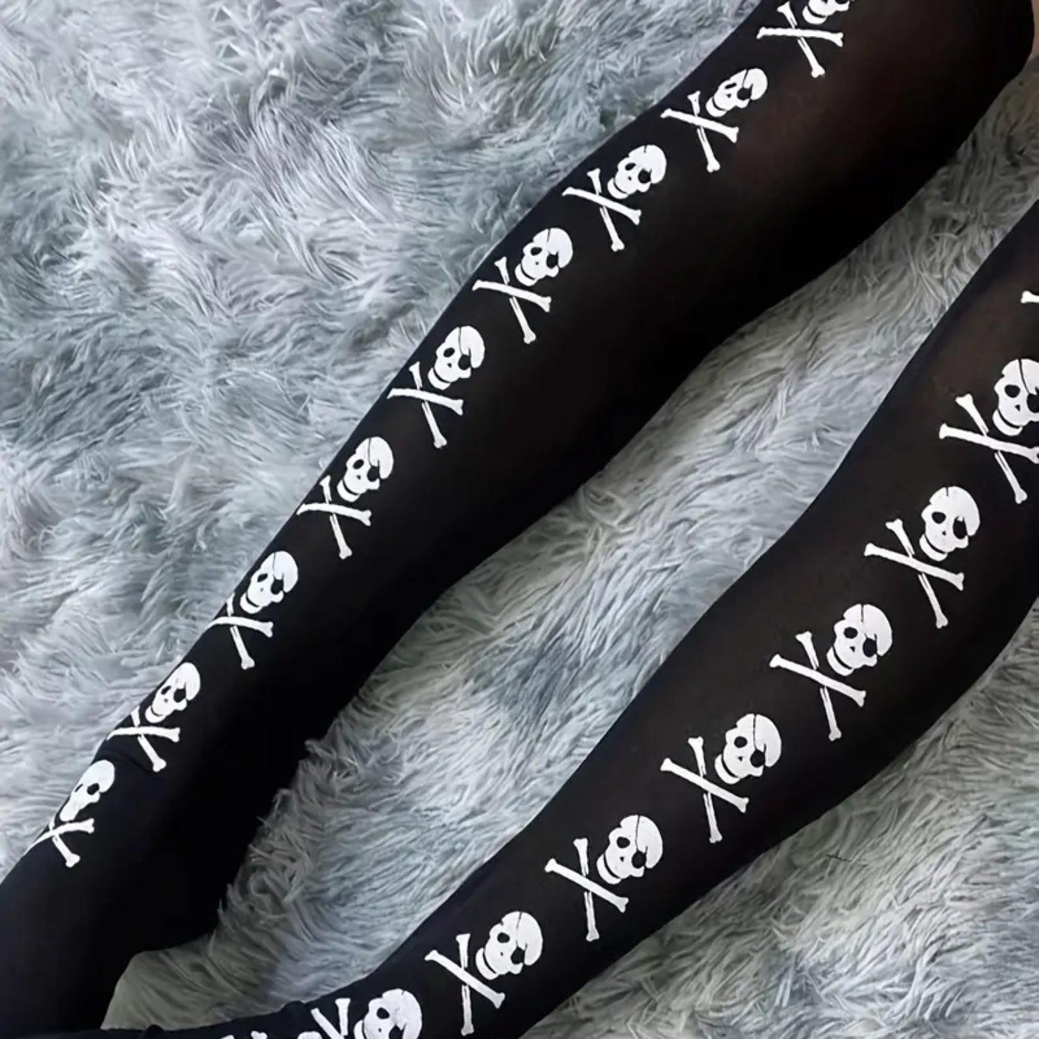 Skull Print Thigh High Socks Halloween Over The Knee Socks | Why Not Shop
