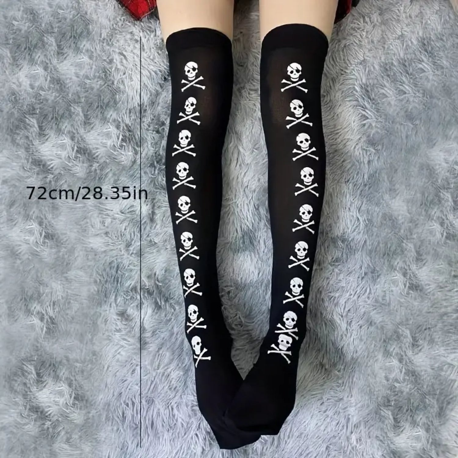 Skull Print Thigh High Socks Halloween Over The Knee Socks | Why Not Shop