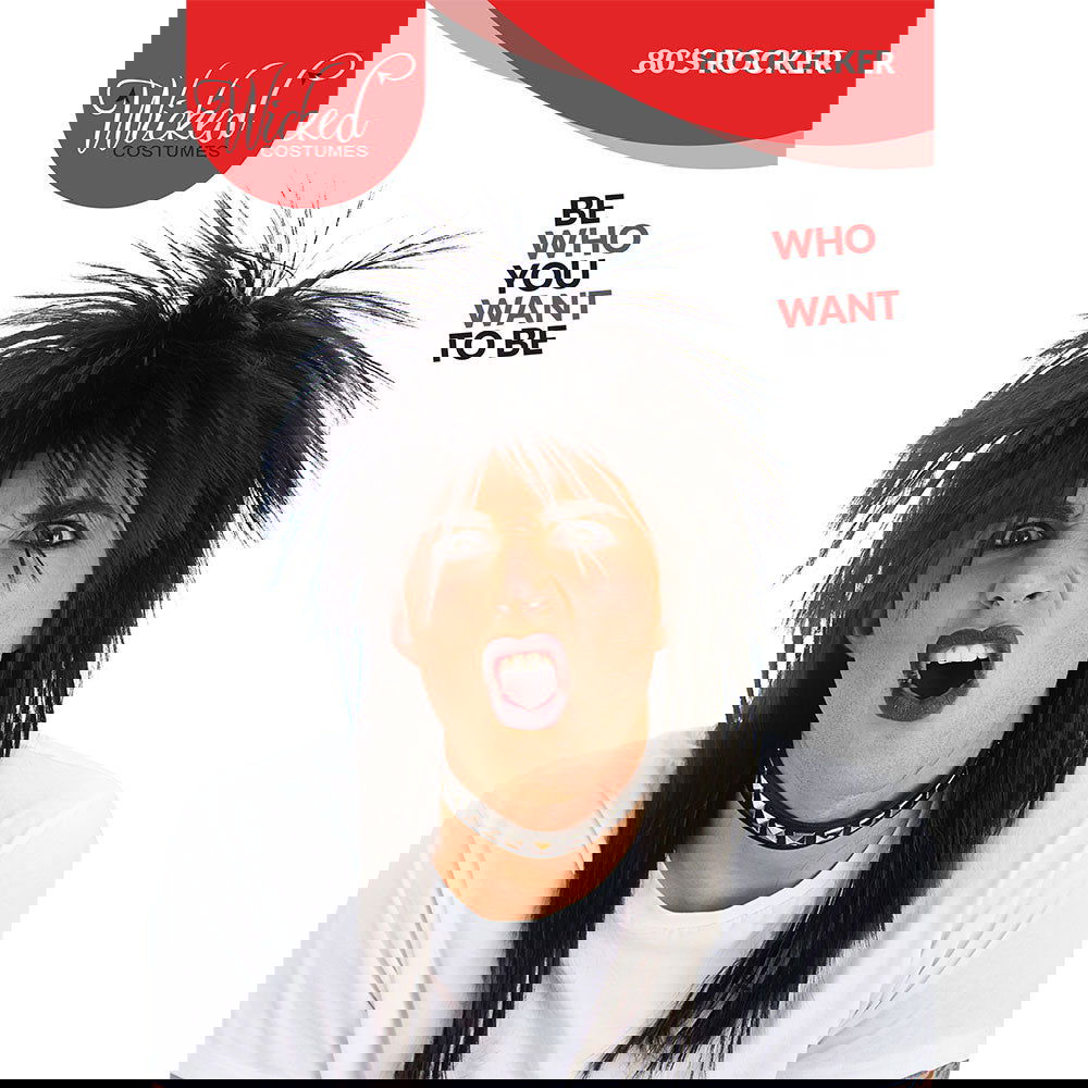 Unisex Black 80's Rocker Wig - Instant Rockstar Fancy Dress Accessory for Men and Women | Merthyr Tydfil | Why Not Shop Online