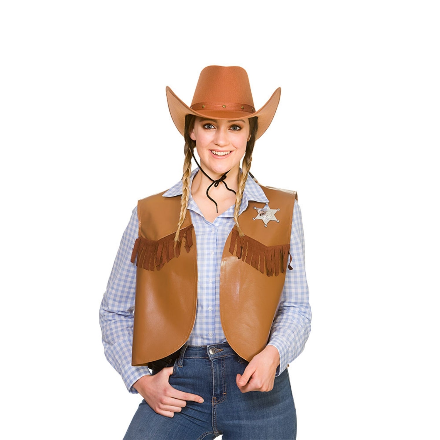 Adults Cowboy Sheriff Waistcoat Light Brown One Size | Merthyr Tydfil | Why Not Shop Online