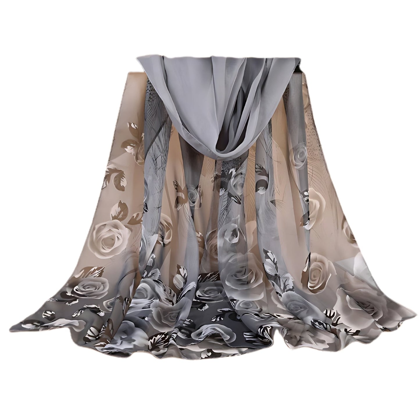 Womens Floral Print Chiffon Scarf Grey | Why Not Shop