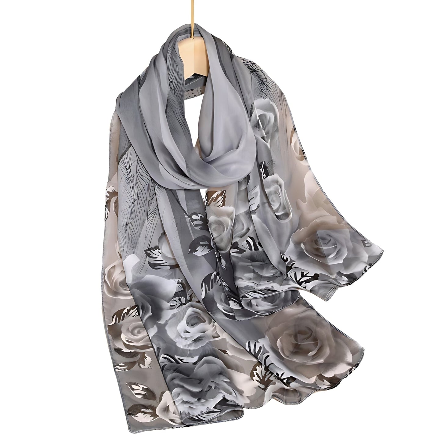 Womens Floral Print Chiffon Scarf Grey | Why Not Shop