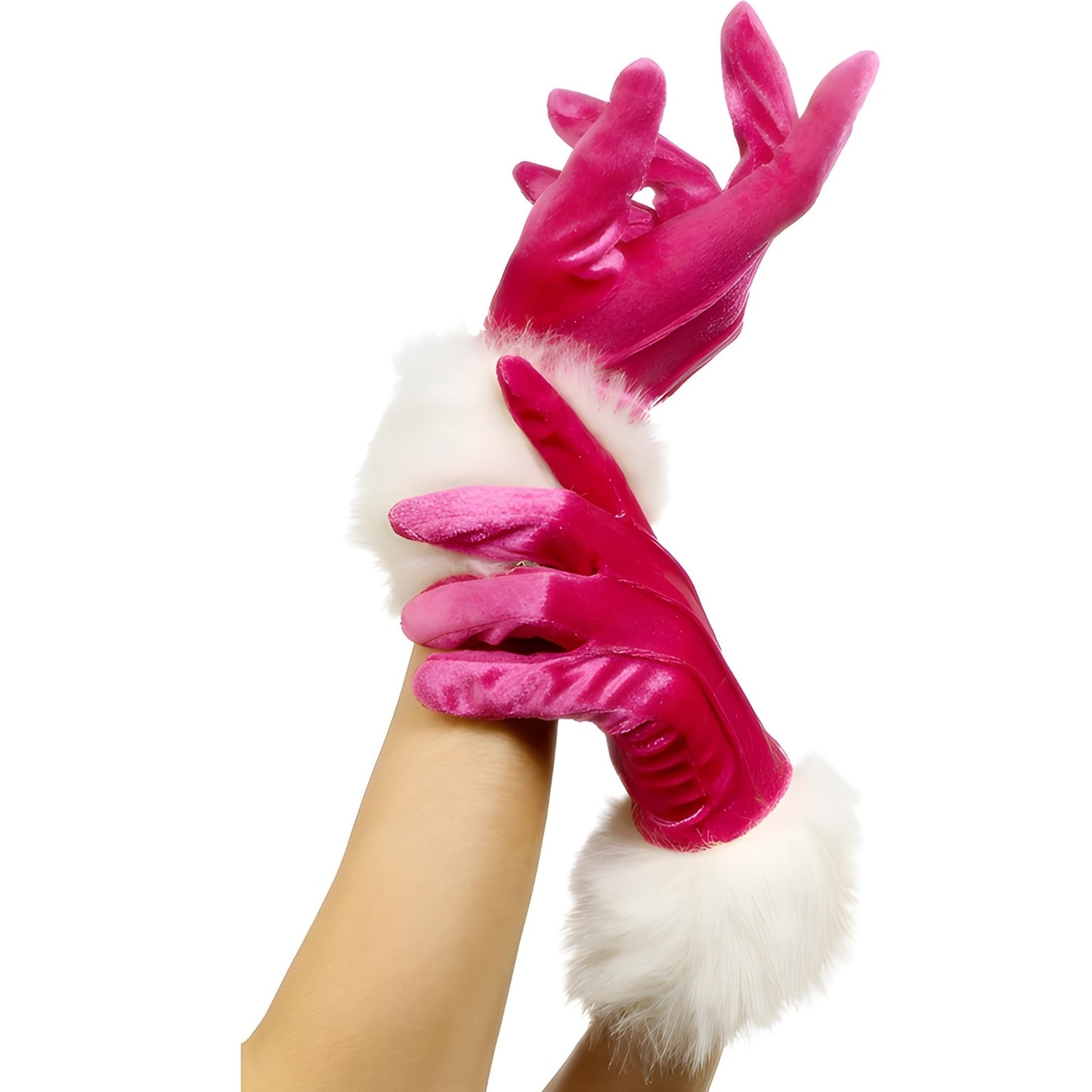 Womens Santa Christmas Gloves Pink With White Fur | Why Not Shop