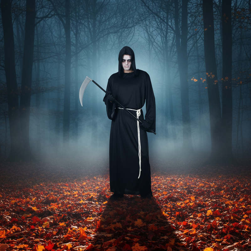 Adults Grim Reaper Costume Black Robe With Hood And Belt | Merthyr Tydfil | Why Not Shop Online