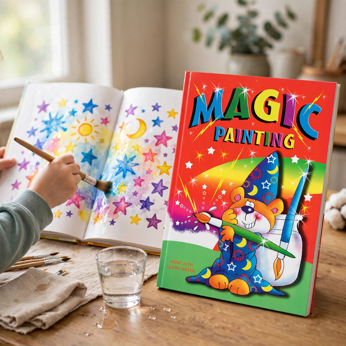 Child using Magic Painting Book A4 for water-activated painting