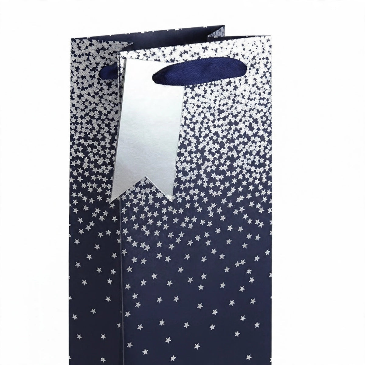 Close-up view of navy ombre gradient on bottle gift bag