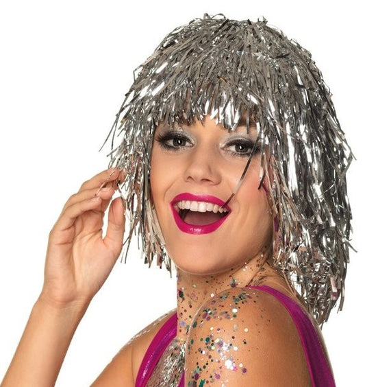 Silver Tinsel Fancy Dress Wigs