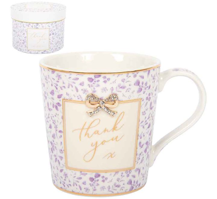 Thank You Boxed Gift Mug With Diamante Bow | Merthyr Tydfil | Why Not Shop Online
