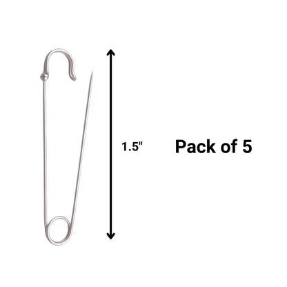 Silver Heavy Duty Extra Large Safety Pins Pack of 5 1.5"