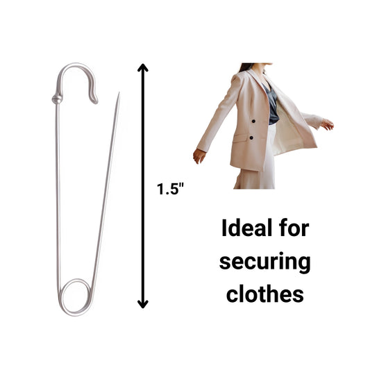Silver Heavy Duty Extra Large Safety Pins Pack of 5 1.5"