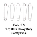Silver Heavy Duty Extra Large Safety Pins Pack Of 5 1.5" - Why Not Shop