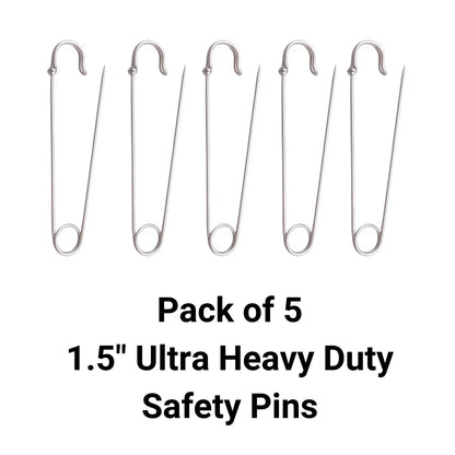Silver Heavy Duty Extra Large Safety Pins Pack of 5 1.5"