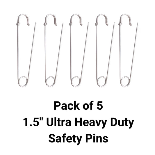Silver Heavy Duty Extra Large Safety Pins Pack of 5 1.5"