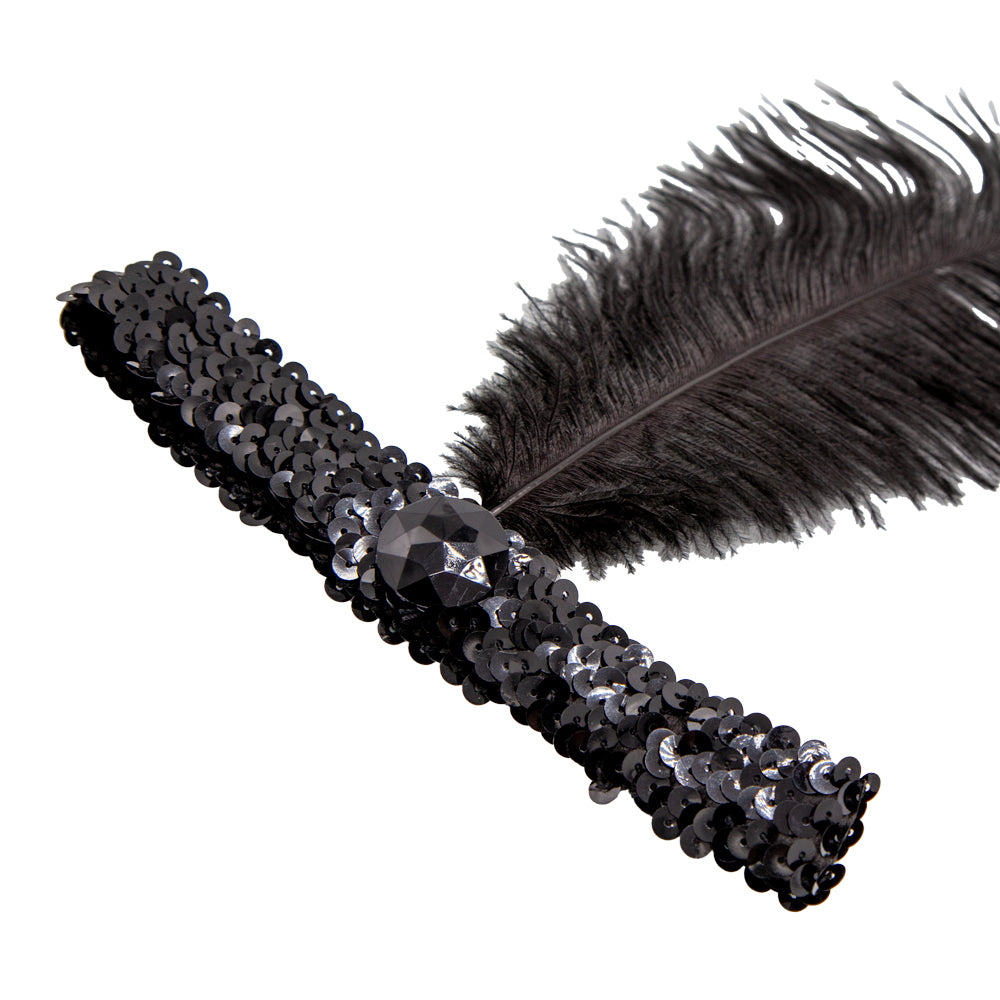 Womens Flapper Feather Black Headband