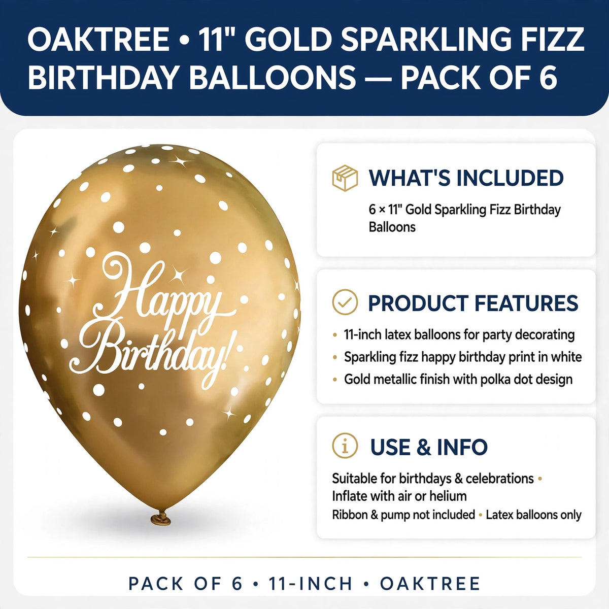 Information about Oaktree gold sparkling fizz birthday balloons