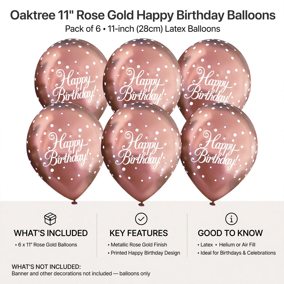 Oaktree pack includes six matching birthday balloons