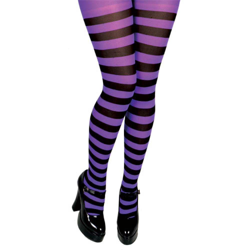 Womens Purple And Black Striped Tights
