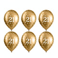 Gold 21st birthday balloons with white number 21 and sparkle details