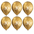 Gold 30th birthday balloons with white number 30 and sparkle details