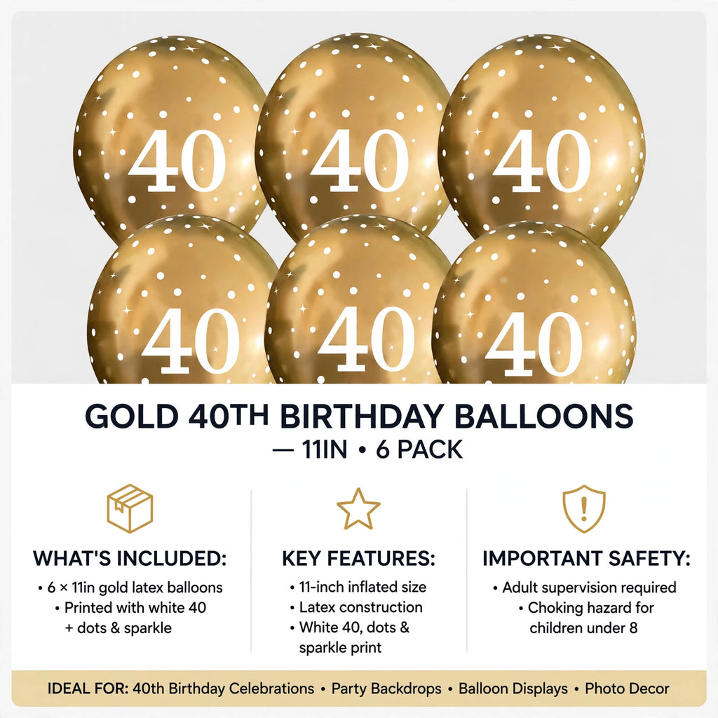 Information on safety and usage of gold latex balloons for 40th birthday