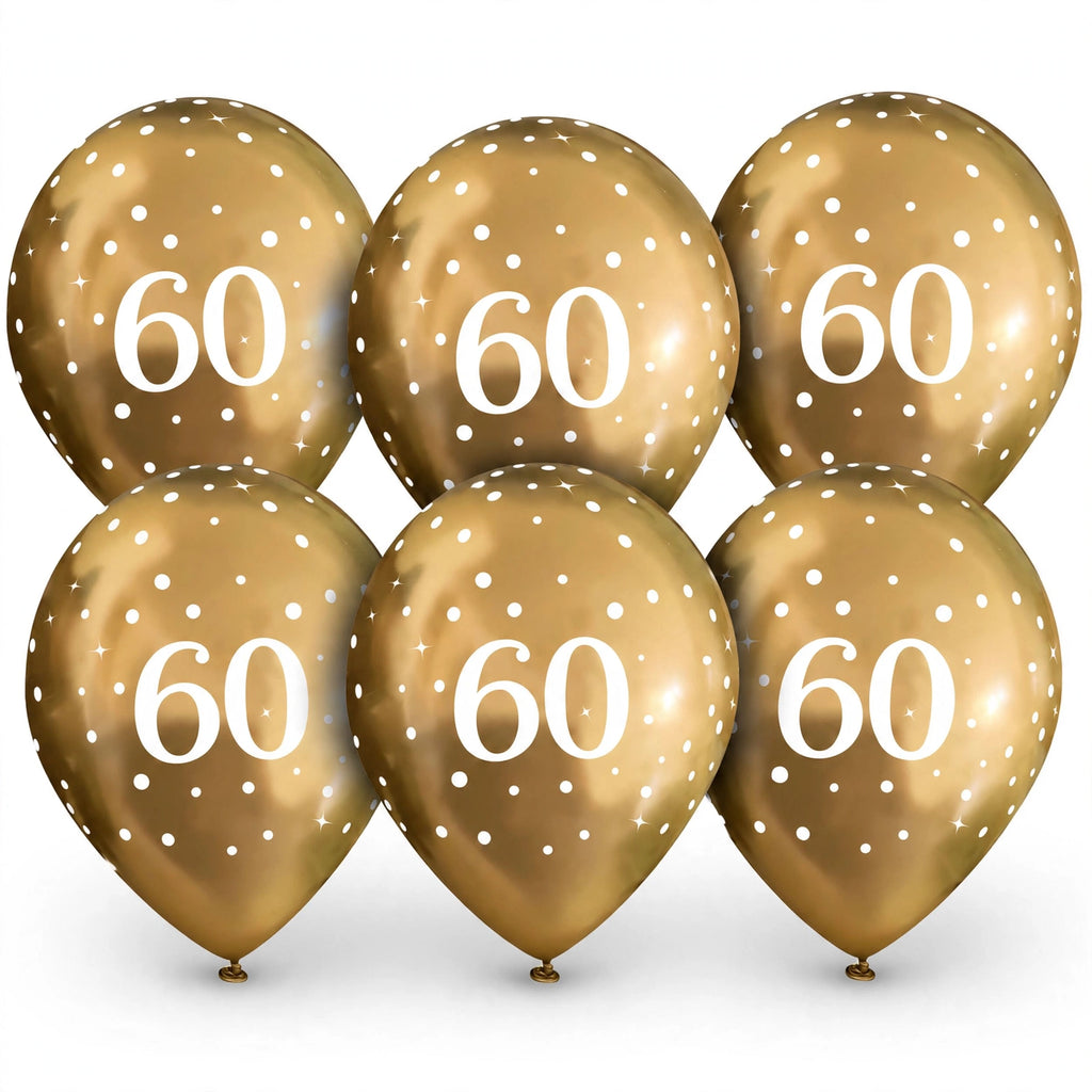 Close-up of gold latex birthday balloons.