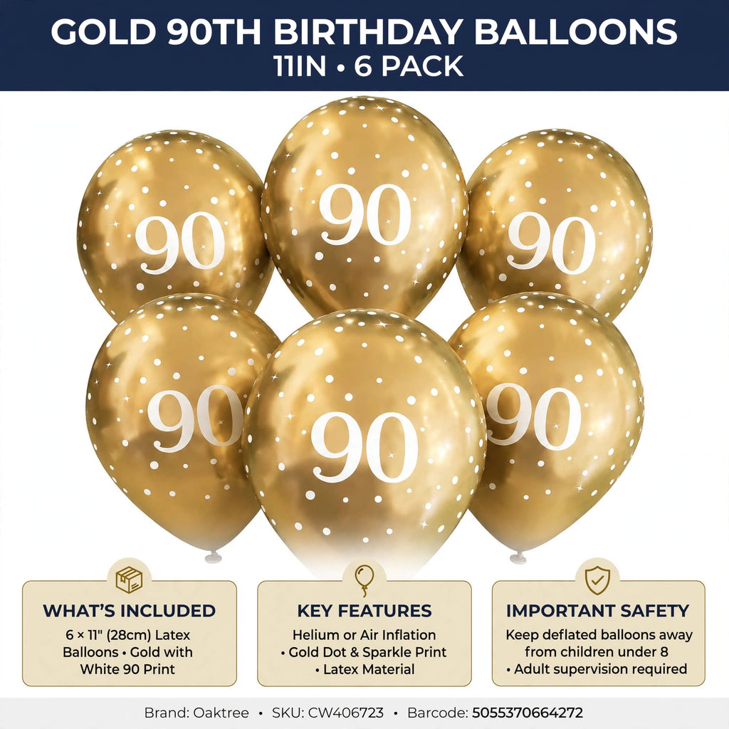 Gold latex balloons for 90th birthday suitable for helium or air inflation