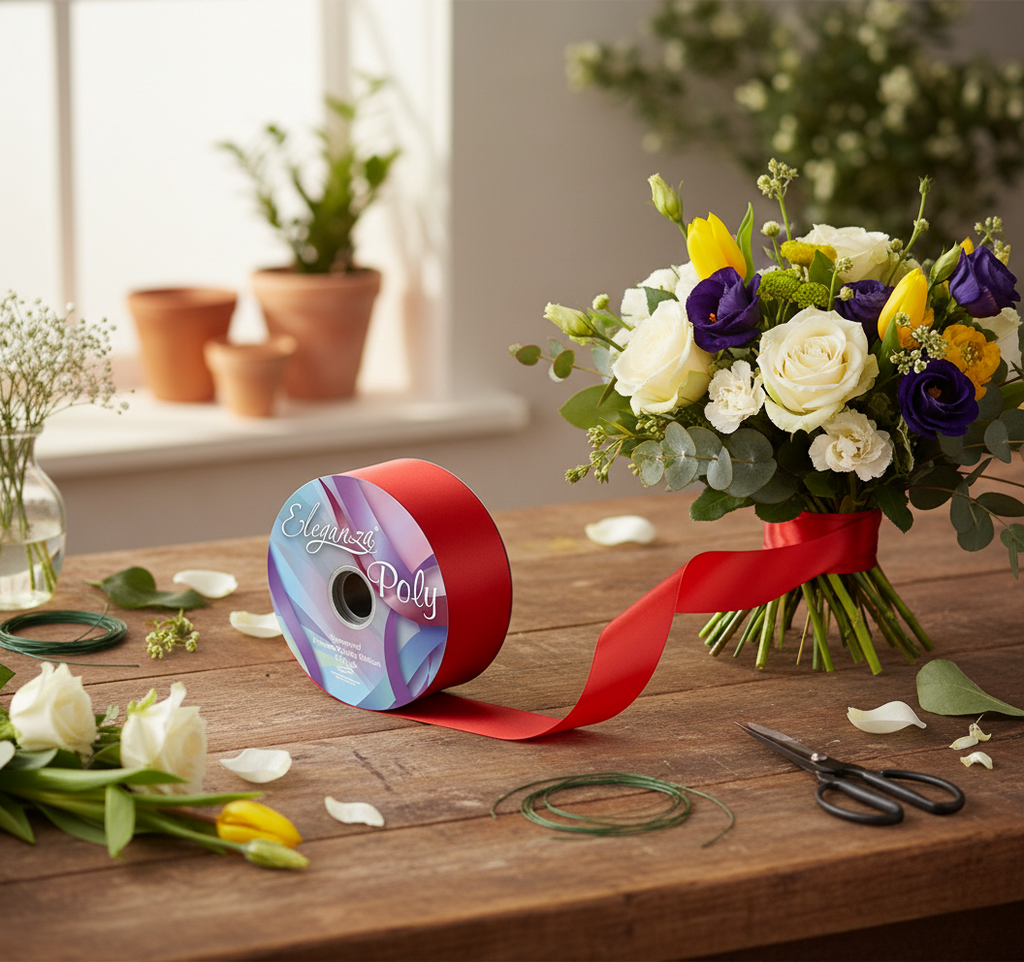 Eleganza Poly Ribbon 50mm x 91m (100yds) Red