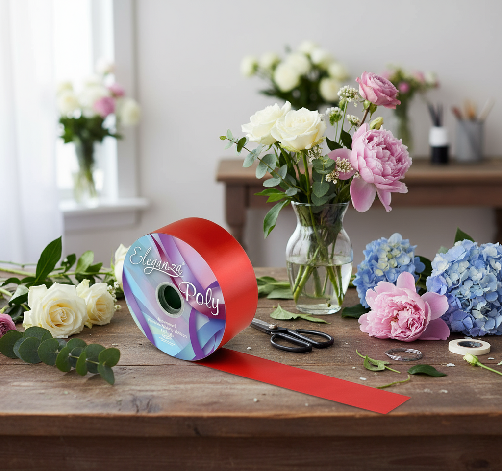 Eleganza Poly Ribbon 50mm x 91m (100yds) Red