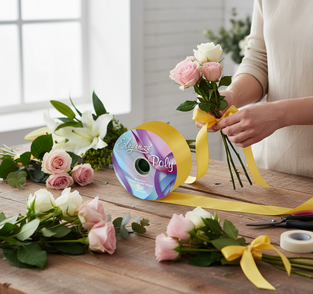 Eleganza Poly Ribbon 50mm x 91m (100yds) Gold