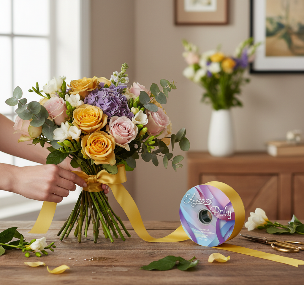 Eleganza Poly Ribbon 50mm x 91m (100yds) Gold