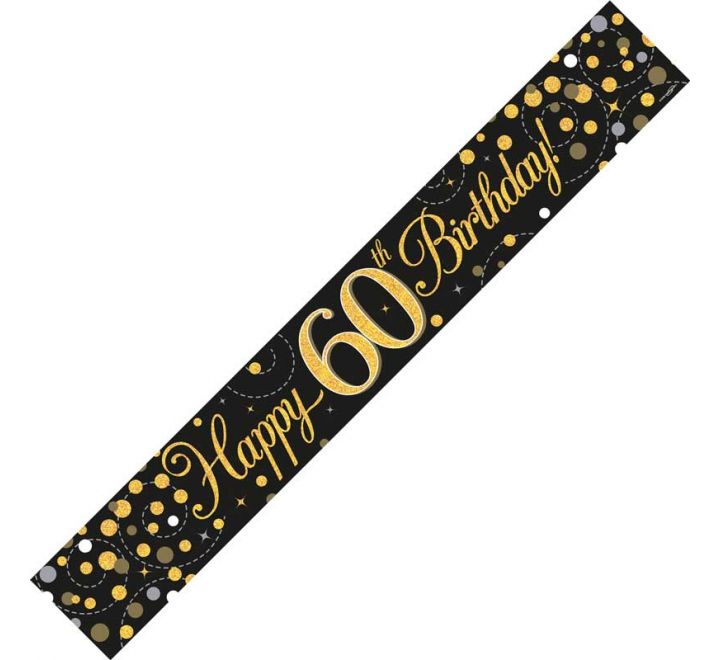 Black & Gold 60th Birthday Banner Holographic Sparkling Fizz 9ft | Merthyr Tydfil | Why Not Shop Online