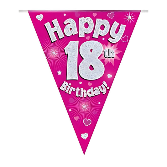 18th Birthday Holographic Sparkling Pink Bunting 3.9M | Why Not Shop