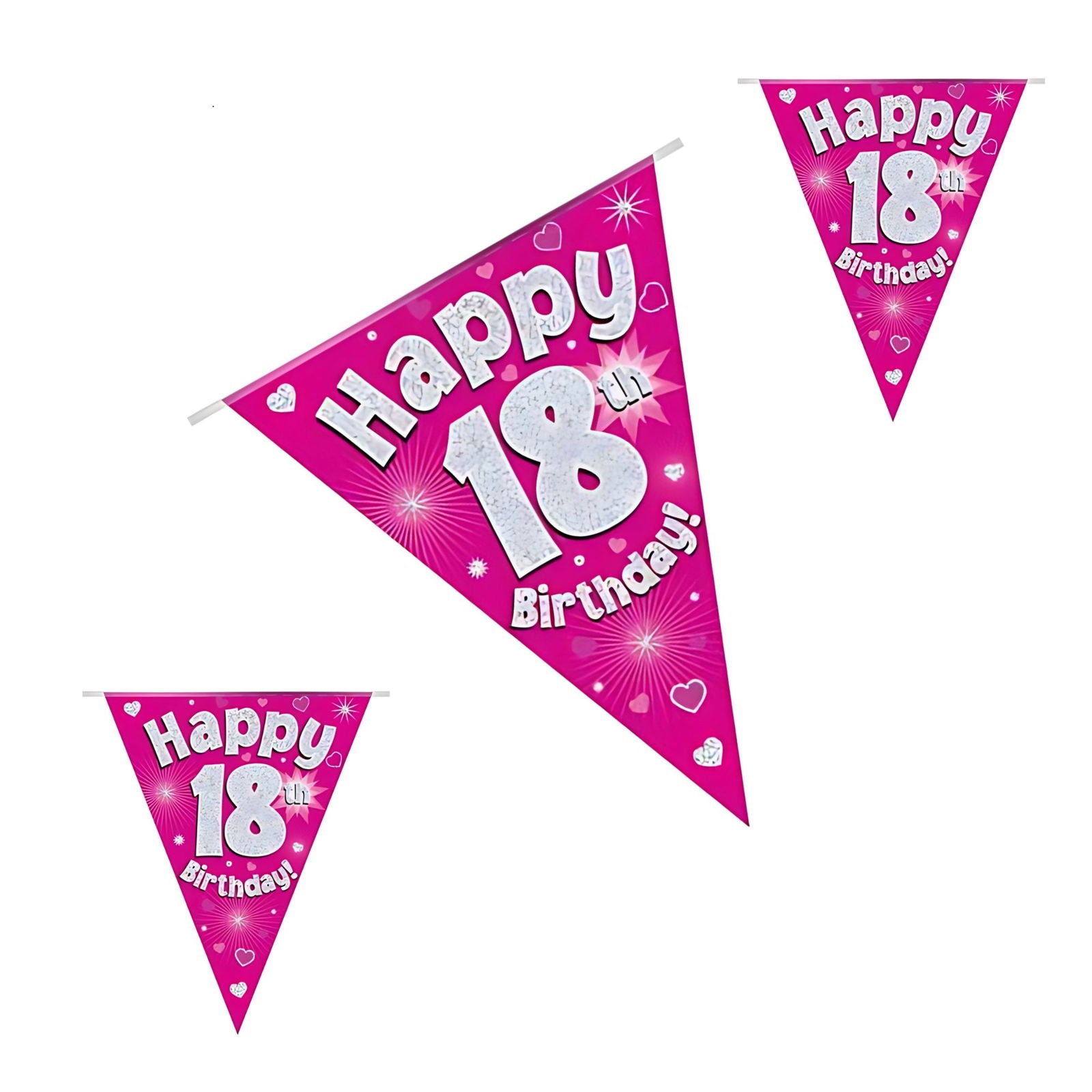 18th Birthday Holographic Sparkling Pink Bunting 3.9M | Why Not Shop