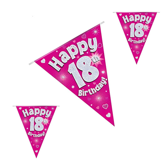 18th Birthday Holographic Sparkling Pink Bunting 3.9M | Merthyr Tydfil | Why Not Shop Online