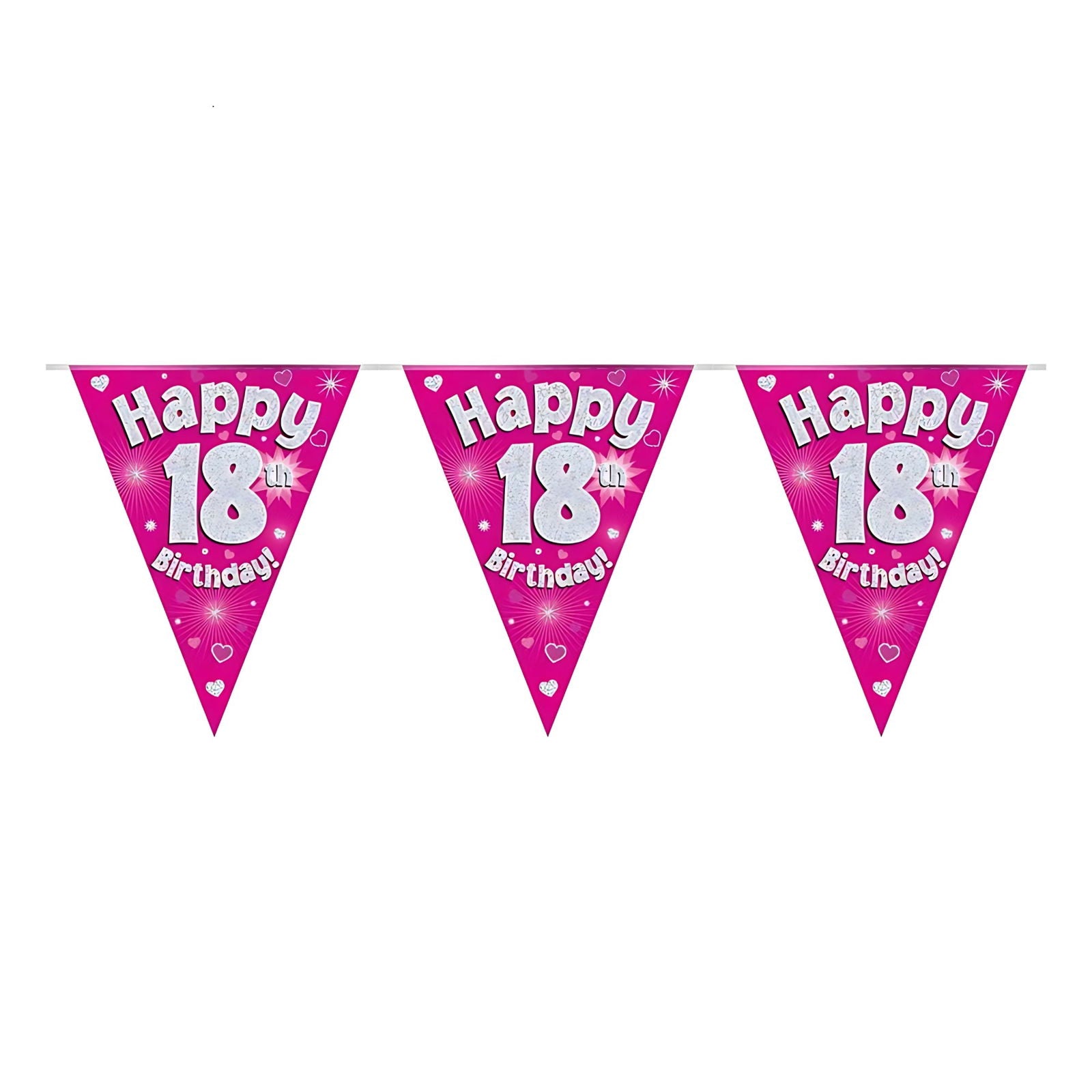 18th Birthday Holographic Sparkling Pink Bunting 3.9M | Why Not Shop