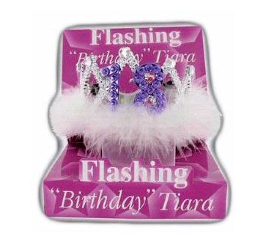 18th Birthday Flashing Tiara With White Feather Marabou