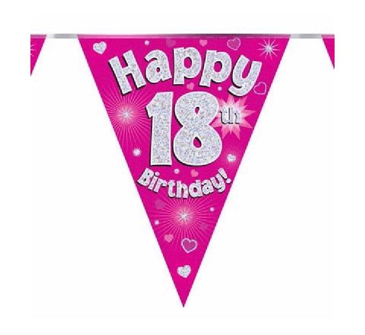 18th Birthday Holographic Sparkling Pink Bunting 3.9M