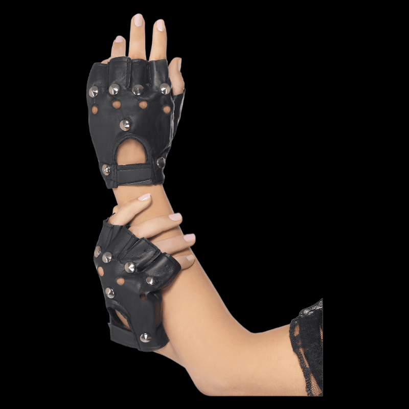 1980s Unisex Punk Gloves, Black, with Silver Studs | Merthyr Tydfil | Why Not Shop Online