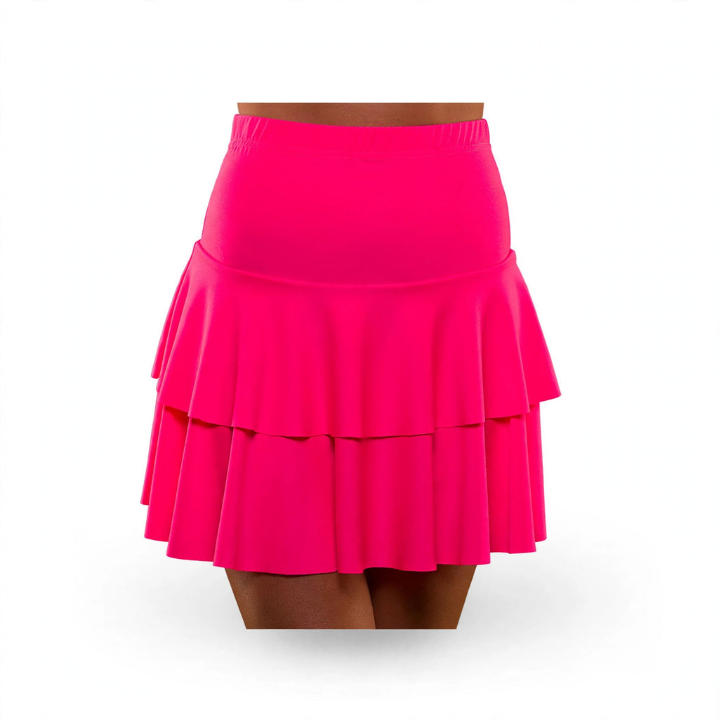 Womens 1980s neon pink tiered ra ra skirt with elastic waistband