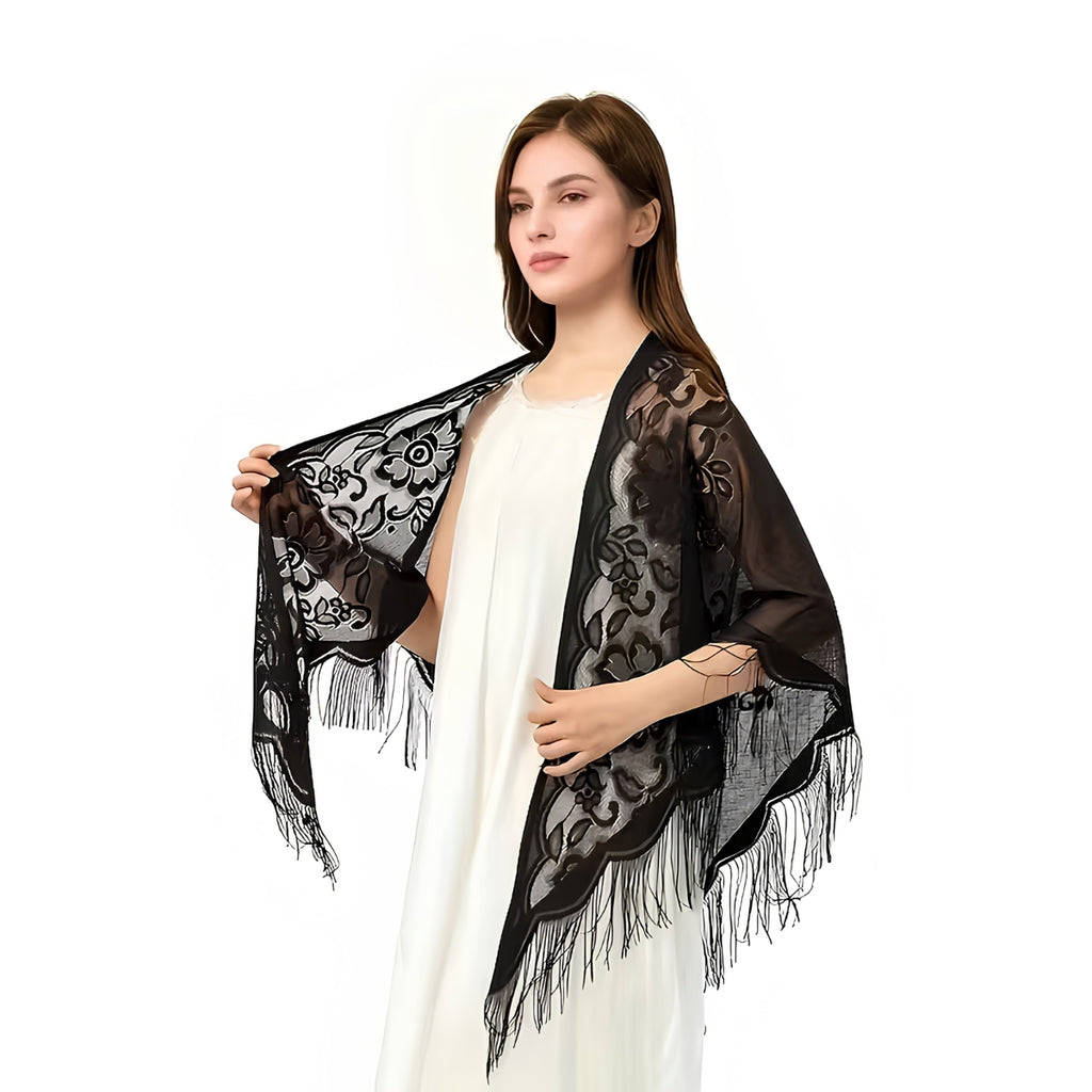Womens Lace Shawl Triangular Scarf Black